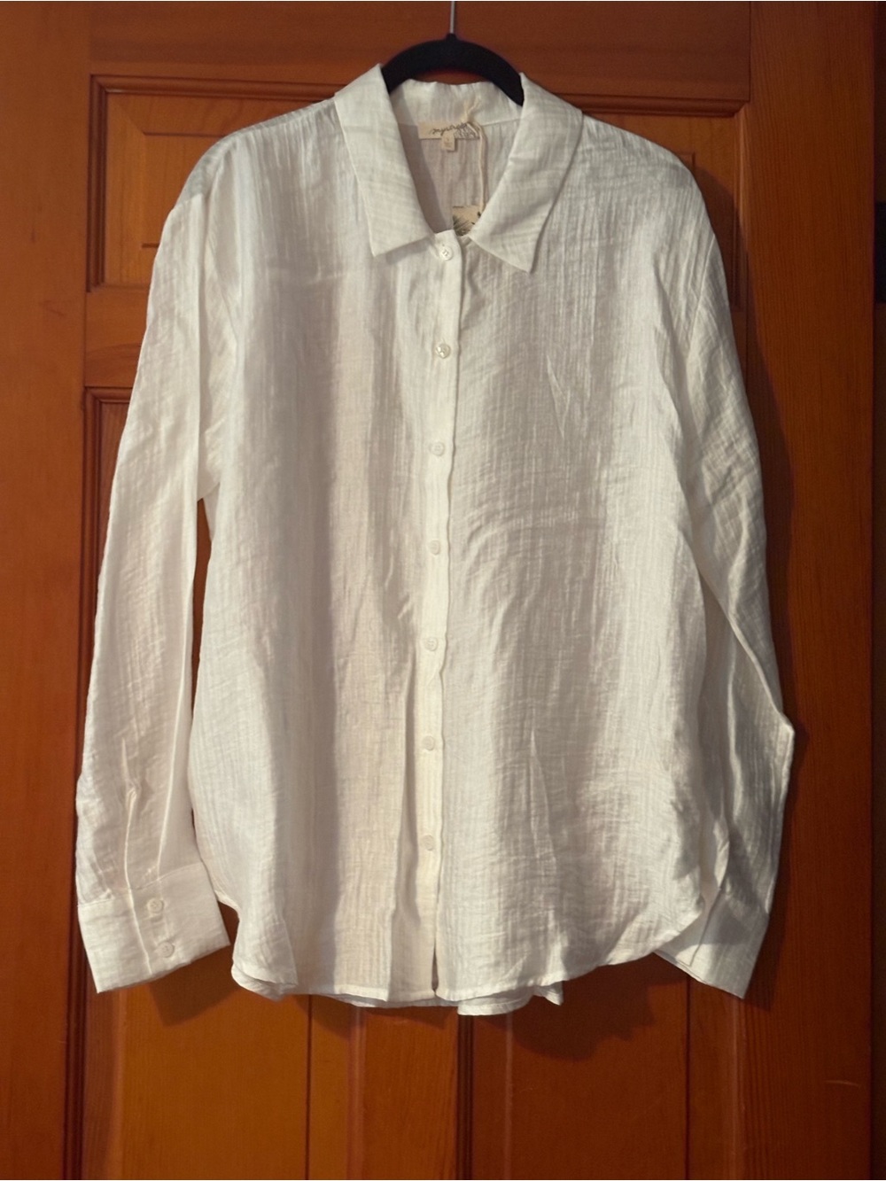 Mystree White Long-Sleeve Casual Button-Down Shirt